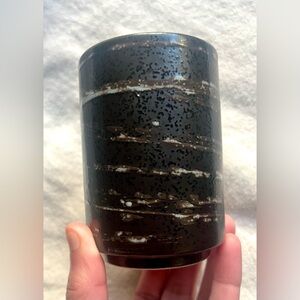 Japanese Sushi Tea Cup 3.5” Stoneware Handleless Mug Black White Made in Japan